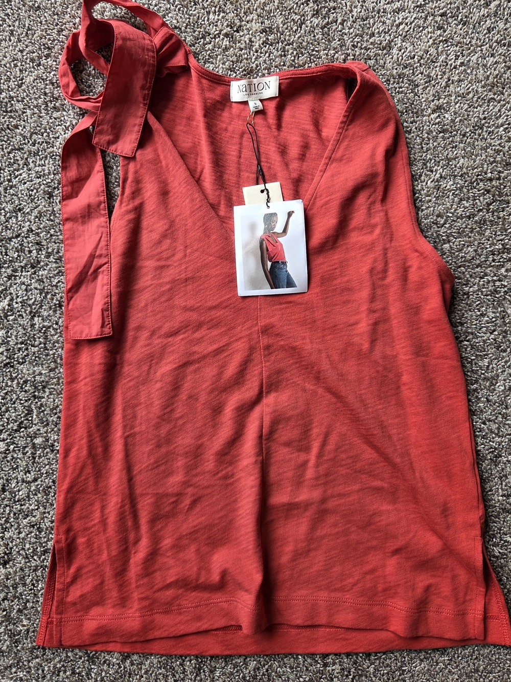 Nation LTD Burnt Orange Tie-Shoulder V-Neck Tank